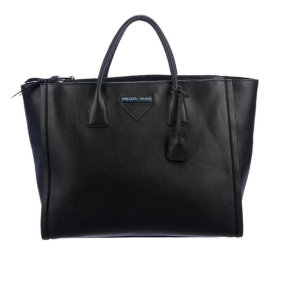 PRADA:  Concept Lux double zip black calf leather large tote carryall bag